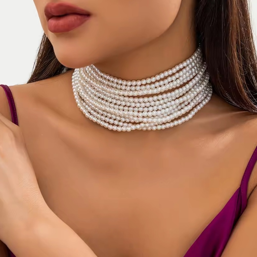 New! Multi-Strand Pearl Necklace adjustable unique